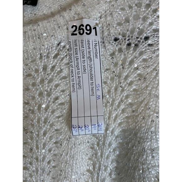 Women's 1. State Antique White Sequin Long Sleeve Pullover Sweater Sz M - Picture 6 of 6